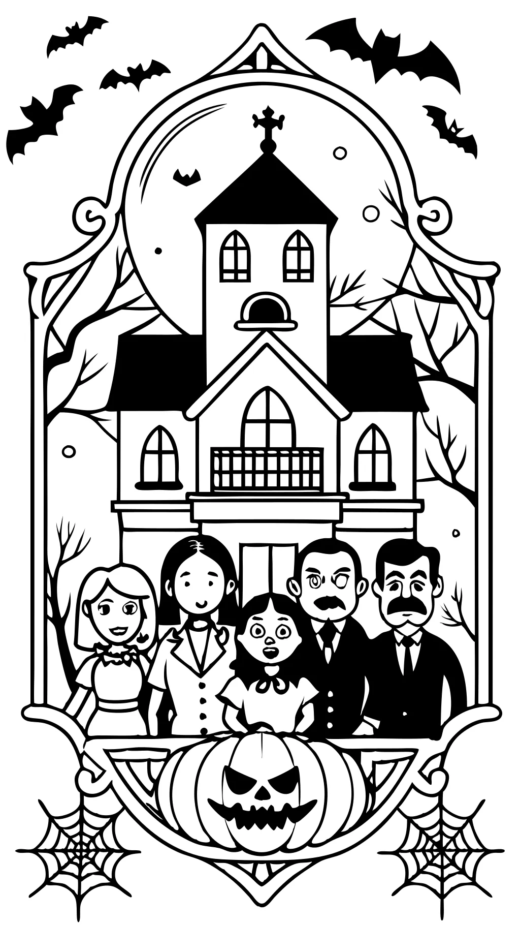 Página para colorear de la familia Addams